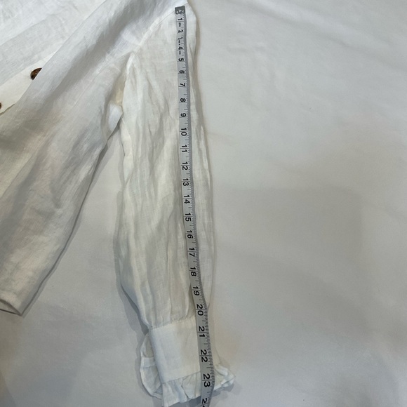Sezane Linen Ruffled White Button-Up Blouse with Big Brown Buttons Size 36 - Picture 10 of 13